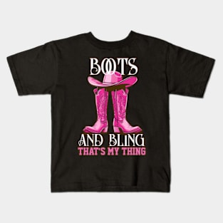 Country Cowgirl Pink Boots and Bling Kids T-Shirt